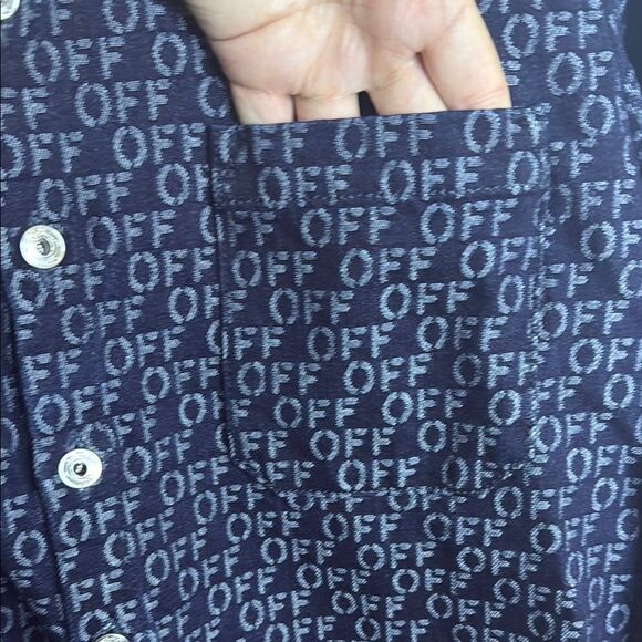 NWT- OFF-WHITE Navy Button-Up Shirt with Patterned logo Print- size 38 (Size 2) - Picture 14 of 16